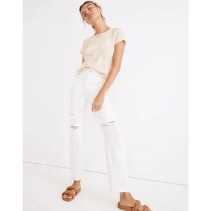 Madewell NWT The Perfect Vintage Distressed Ripped Knee Straight Jeans White 23